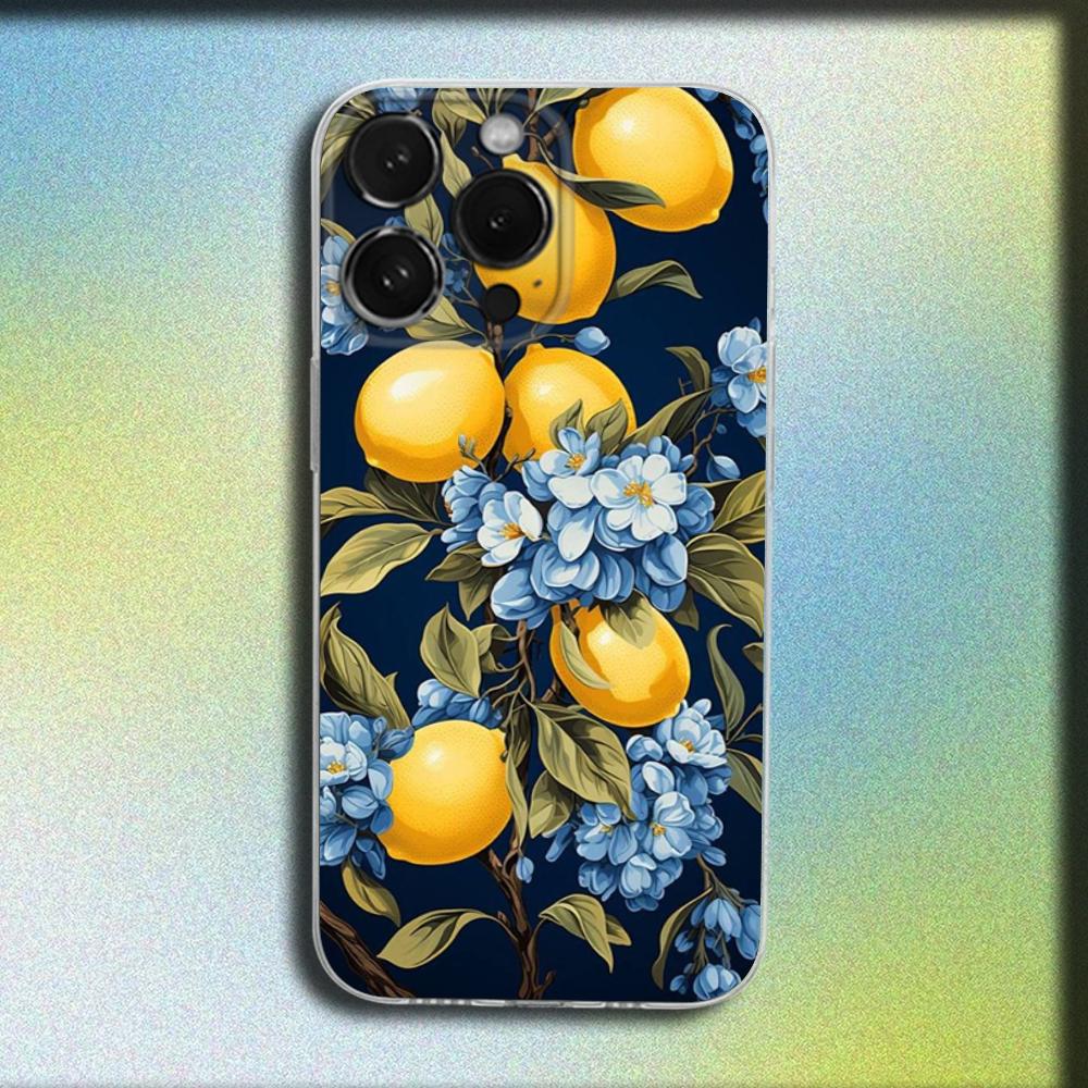 Frukt Citron Konst Mönster Telefonfodral För iPhone 16,15,14,13,12,11 Plus,Pro,Max,XR,XS,X,Plus,SE,Mini Genomskinligt Mjukt Skydd