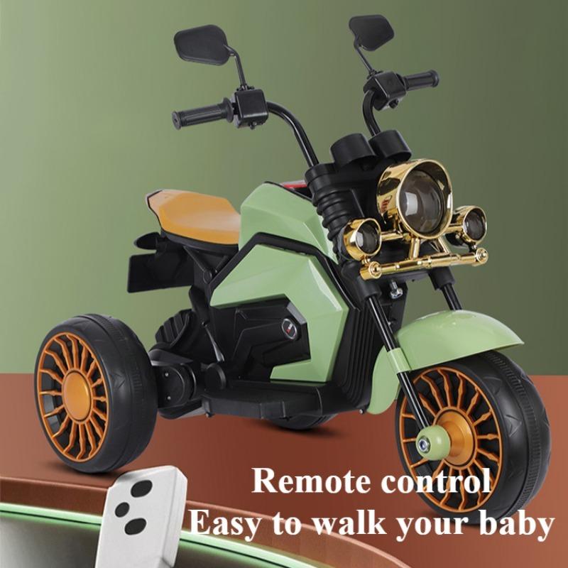 Kids Electric Motorcycle with Music & LED Light Rechargeable Vintage RC Kids Tricycle Harley Toy Early Education for Boys & Girl
