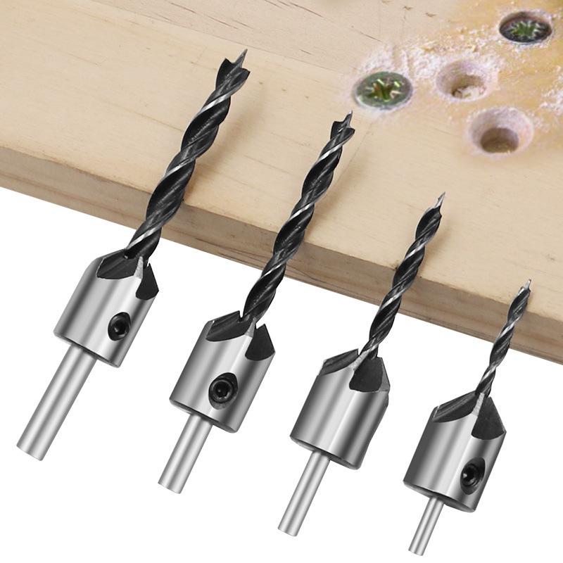 Seven-Piece Woodworking Chamfer Tool Set: 3-10mm High-Speed Steel Three-Point Countersink Drill Bits