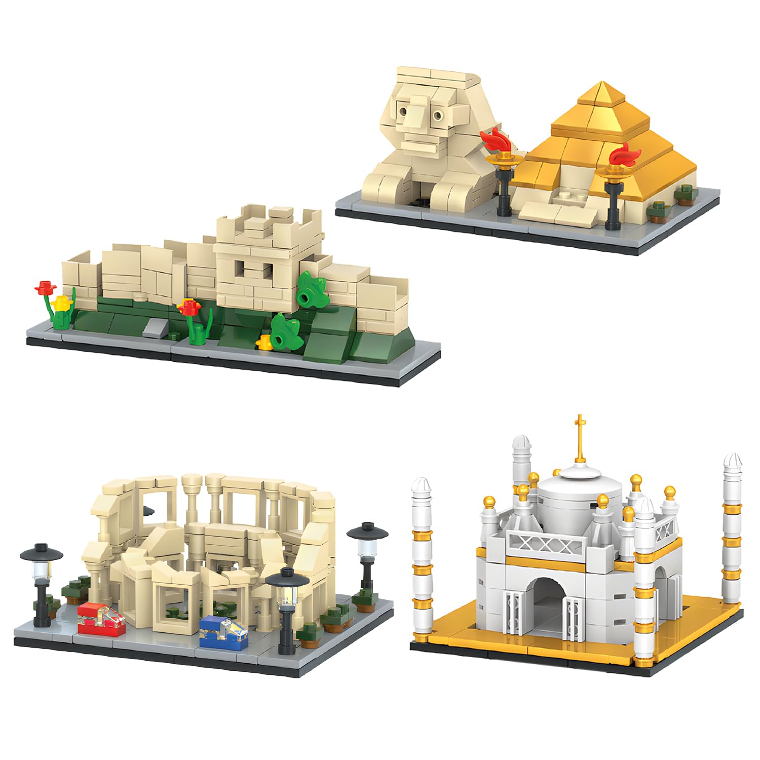 

TORMEN World Architecture Mini Block Model Set Perfect for Office and Room Decor Building Toys for Both Adults and Children 4-piece