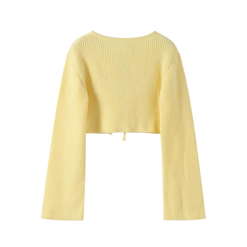 Slim Lace Up Knitted Top Skirts Set Women O-neck Flare Sleeve Hollow Out Crop Tops High Waist Split Skirt Spring Autumn Casual Outfits