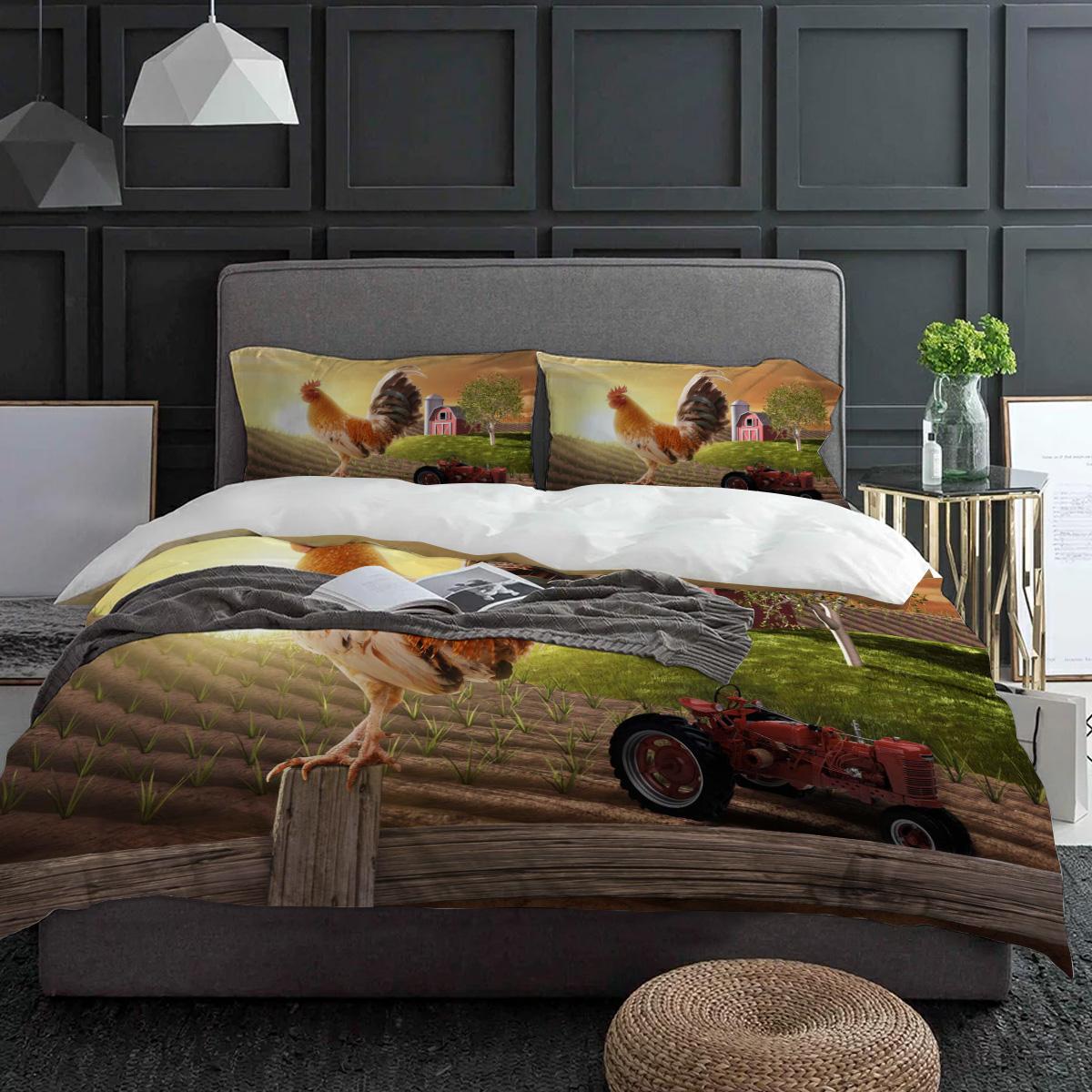 

Постельный набор «Петух», 3 предмета, для мальчиков и девочек, пододеяльник, наволочка, детский/взрослый, покрывало, комплект для двуспальной кровати, домашний текстиль EU single(135x200cm)