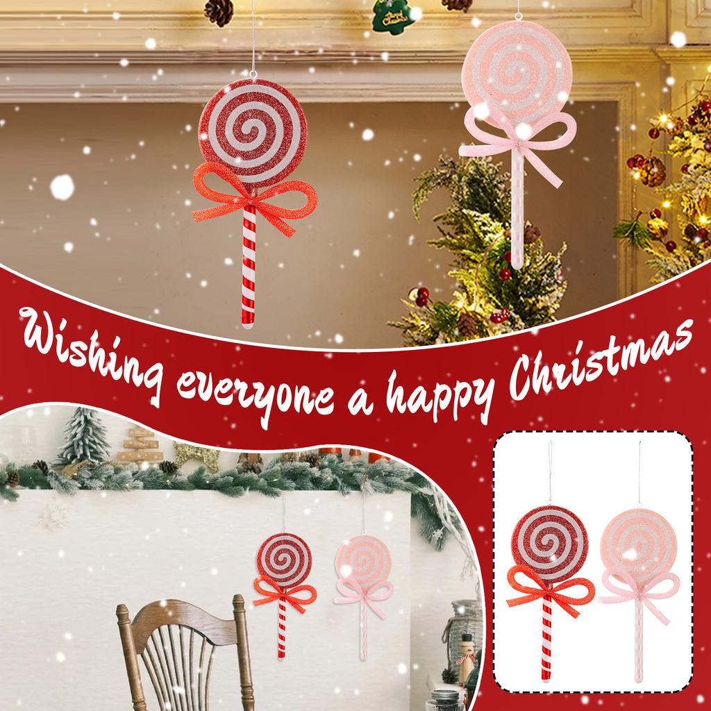 Christmas Decoration Supplies, Red Lollipop Pendant, Bow Simulation Candy, Children's Gift, Colored Candy