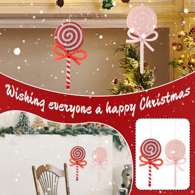 Christmas Decoration Supplies, Red Lollipop Pendant, Bow Simulation Candy, Children's Gift, Colored Candy