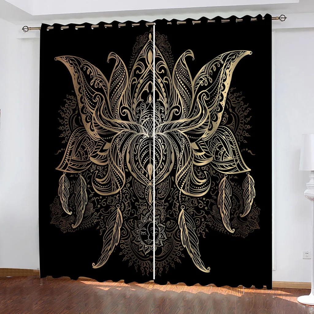 Children'S Room Curtains Gold Line Art 3D Design Luxury Girl Window Curtains For Living Room Bedroom Home Decor Fashion