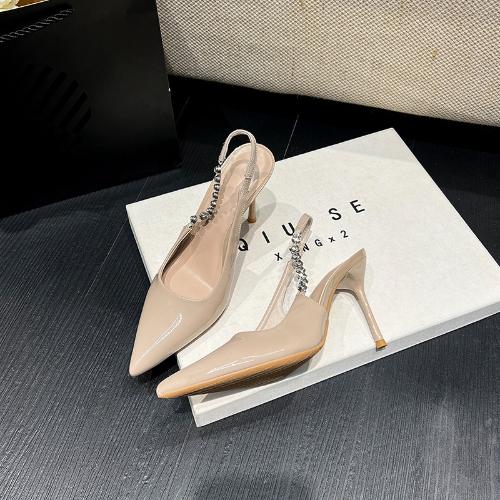 Fashion 2025 Spring Autumn Women's Stiletto Heels Sexy Pointed Toe Club Sandals Rhinestone Open Toe Slip-On Shoes
