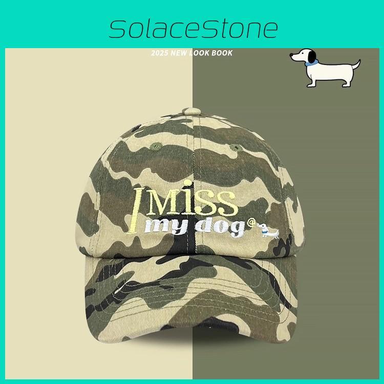 Vintage Dog Print Cotton Baseball Cap With Breathable Design For Outdoor Wear