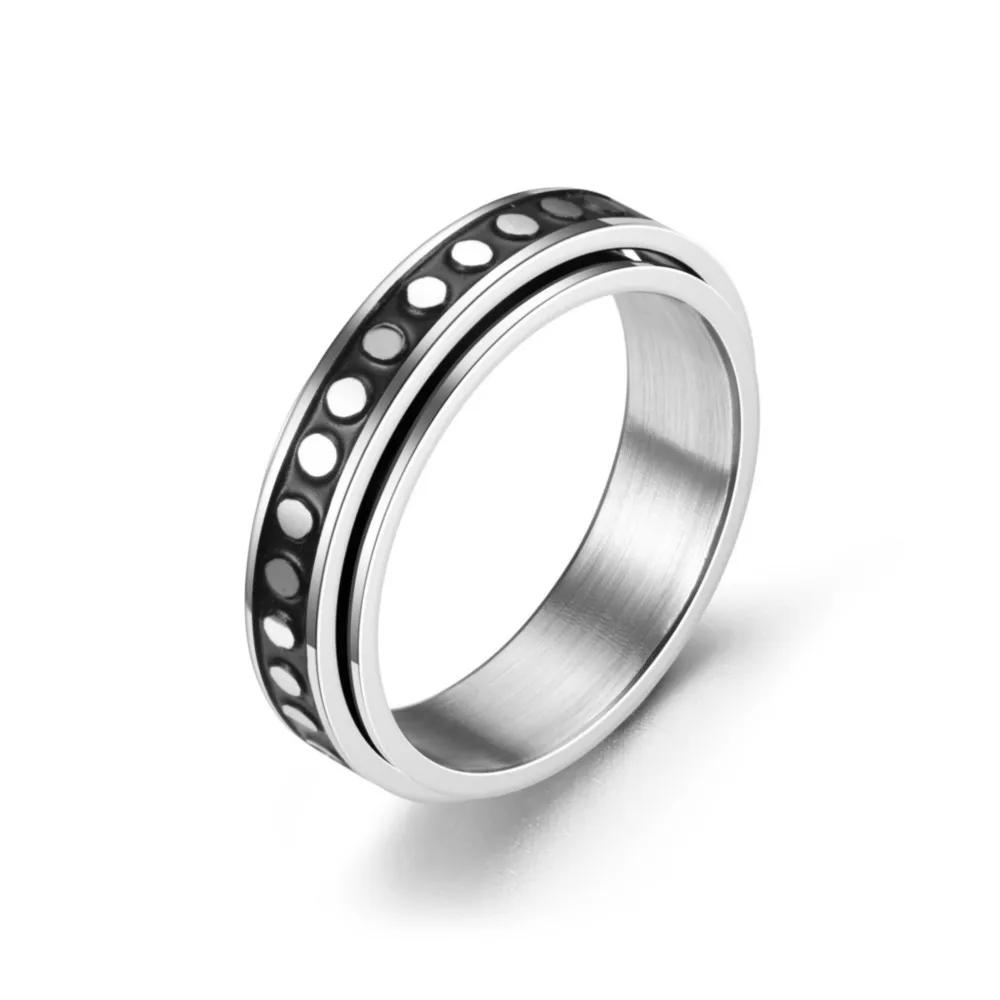 Trendy Punk Anxiety Ring for Women And Men with Moon Design Stainless Steel Anti-Stress Fidget Ring Fashionable Rotating