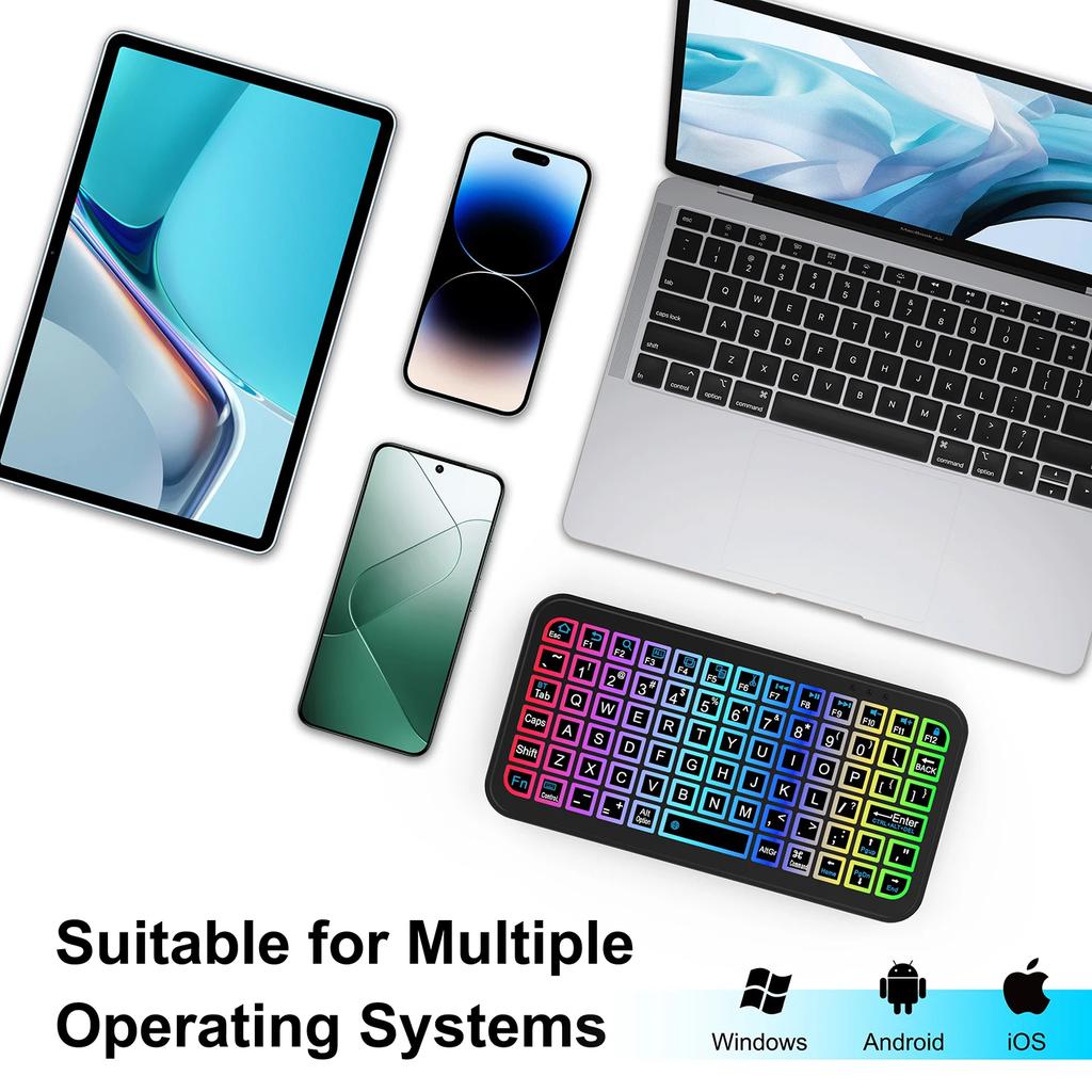 Mini Backlit RGB Bluetooth Keyboard for PC Tablet Laptop Rechargeable Wireless Bluetooth Keyboard