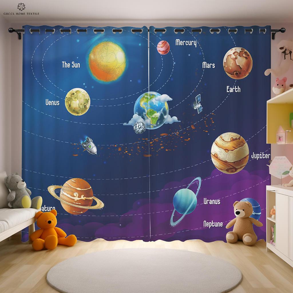 Cartoon Astronaut Printed Curtains, Animation Cartoon, Bedroom, Living Room, Balcony, Kitchen, Blackout, Heat Insulation