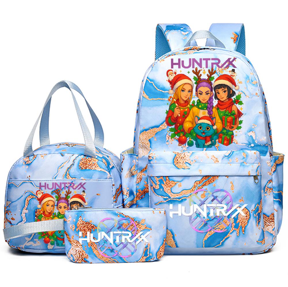 3Pcs/set Christmas K-pop Printed Backpack Handbag Pencil Case for Teenager Student Girl Boy Bookbag Schoolbag Women Large Capacity Travel Bag Kid Gift