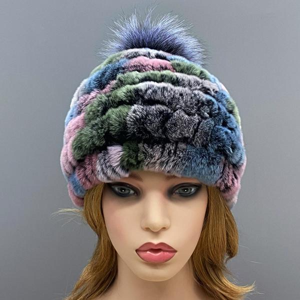 Căciulă Tricotată cu Pompom pentru Femei Iarnă Caldă Blană Naturală de Iepure Rex Vulpe Pompom Cranii Fete Căciuli Groase Colorate