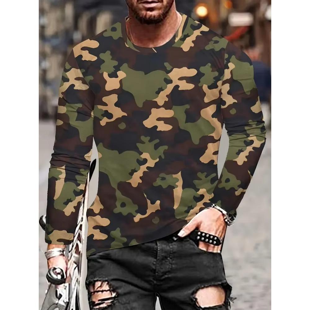 Camiseta Masculina de Manga Longa Camuflagem Caça Estampa Gráfica 3D Camiseta Masculina Moda Tops Camisetas Top para Exterior Camo Roupas Femininas