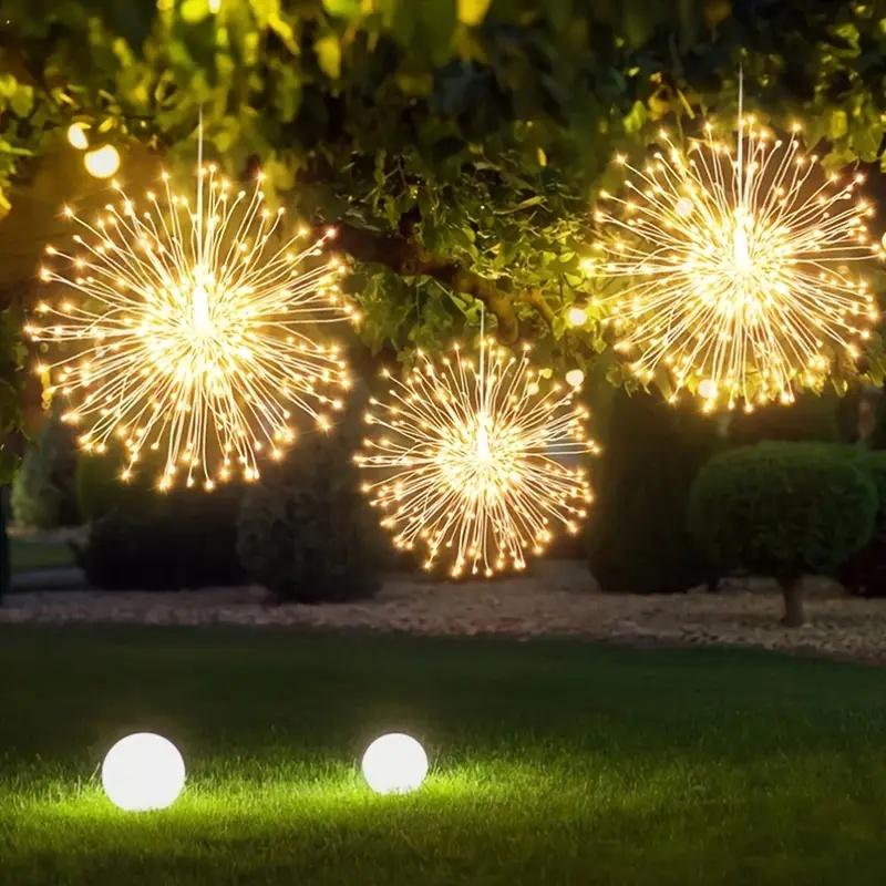 180-450LEDs Solar Star Burst Ball Lights, Remote Control 8 Modes Adjustable Hanging Copper Wire Firework Lights, for Yard Light