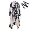 Women's Summer Fashion Print Dress with Turn-Down Collar and Long Sleeves