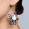 Holiday Party Accessories 1 Pair Acrylic Halloween Earrings for Women, 2D Flat Cute Cartoon Funny Skeleton Earring Ghost Skull Dangle Drop Earrings,