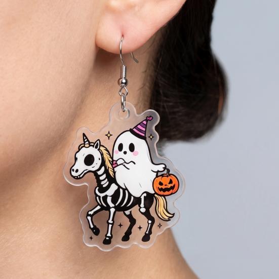 Holiday Party Accessories 1 Pair Acrylic Halloween Earrings for Women, 2D Flat Cute Cartoon Funny Skeleton Earring Ghost Skull Dangle Drop Earrings,