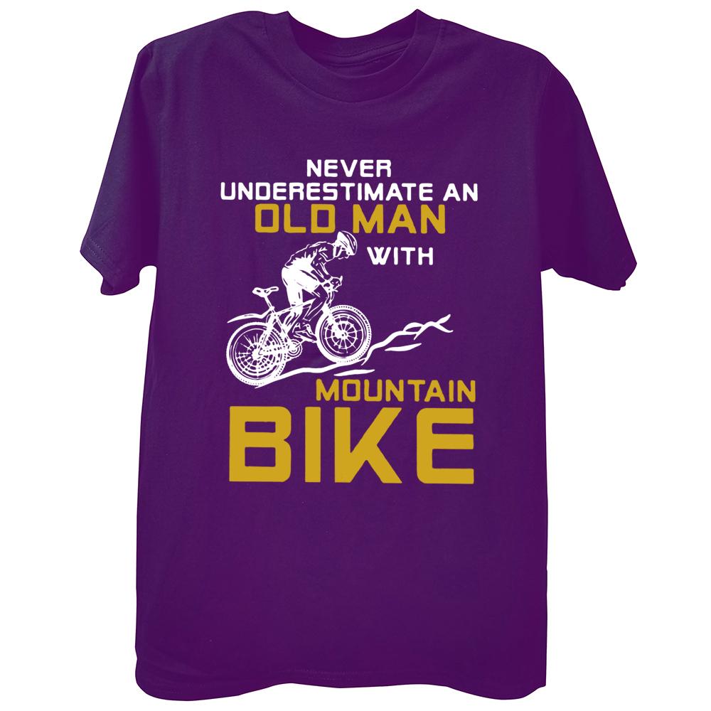 Never Underestimate An Old Unisex With A Mountain Bike T Shirt Bicycle Graphic Cotton Short Sleeve Birthday Gifts TshirtF