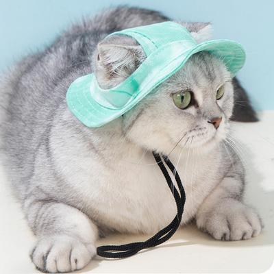 Pălării Bucket Tie-dye pentru Câini cu Găuri pentru Urechi, Bor Rotund Ajustabil, Șapcă de Protecție Solară pentru Exterior pentru Câini Mici și Mijlocii și Pisici