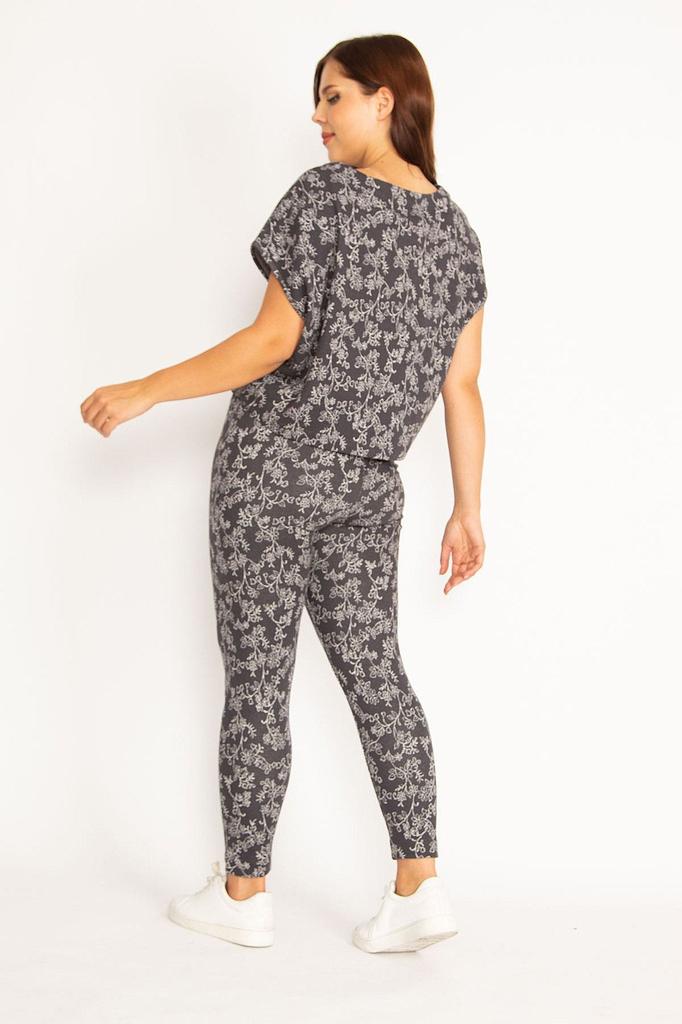 Set Trening Mărimi Mari pentru Femei, Mărimi Mari, Set Bluză și Pantaloni din Bumbac Organic Afumat