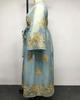 Middle East Plus Size Women's Sky Blue V-Neck Dress with Gold Trim