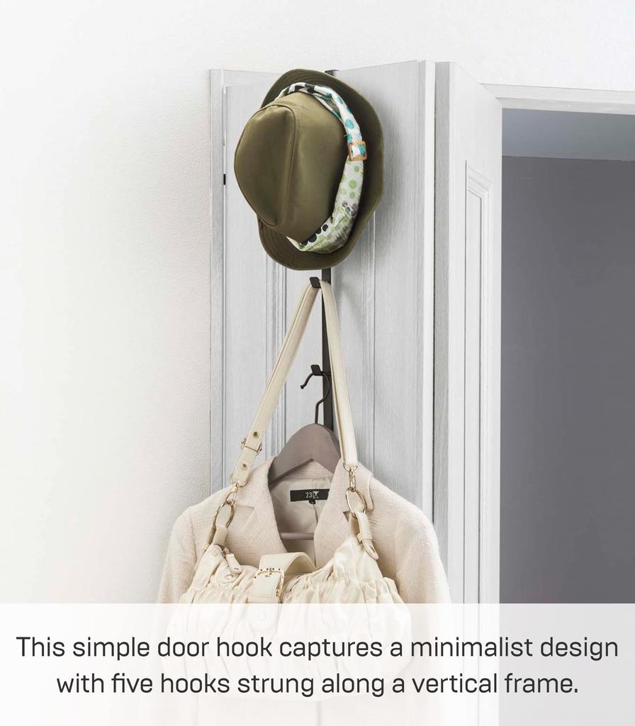 Yamazaki Smart Door Hanger, Long, Black, Approx. W1.5 X D9 X H54cm, Hat Hanger, Bag Storage, Door Hook, 7646