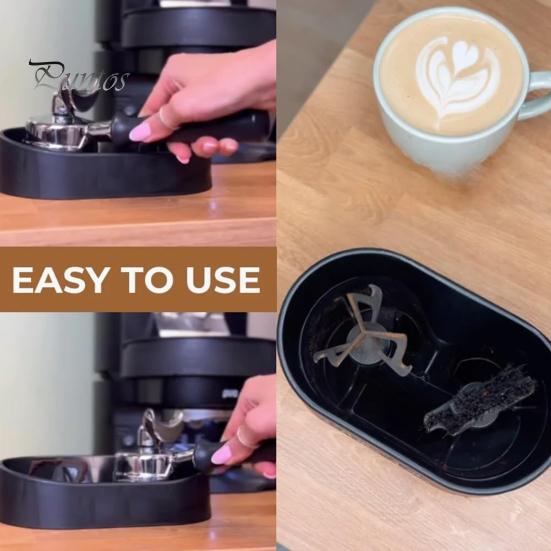 Espresso Machine Cleaning Accessories Electric Automatic Portafilter Cleaner Stainless Steel Handle Station with Coffee Grounds Spill Catcher Brush &