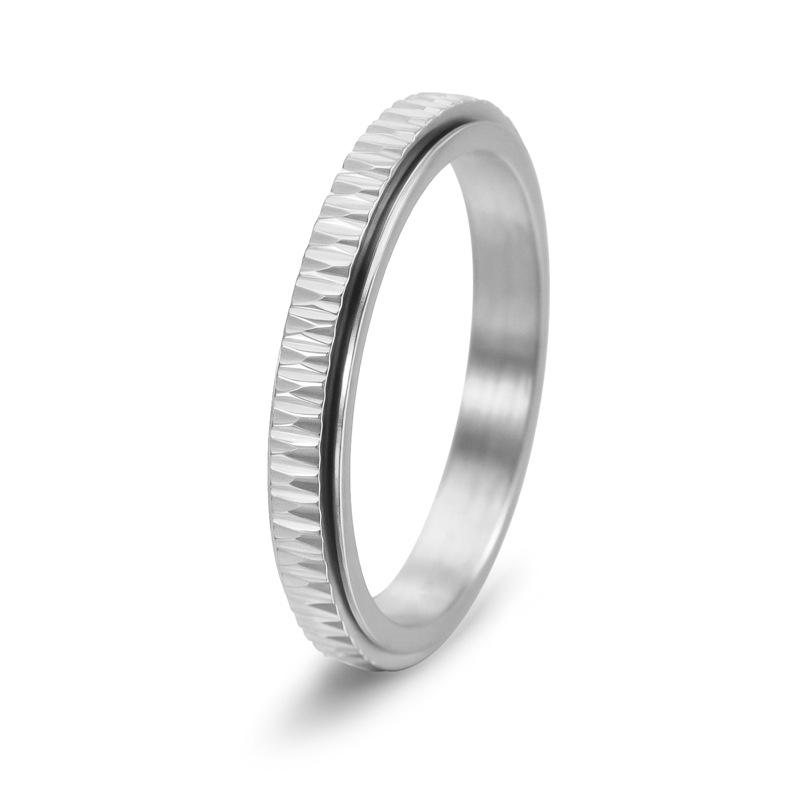 

2026 European and American Jewelry Women s Simple Twill Titanium Steel Embossed Design Rotatable Ring High-end Ring Jewelry no. 5 серебряный