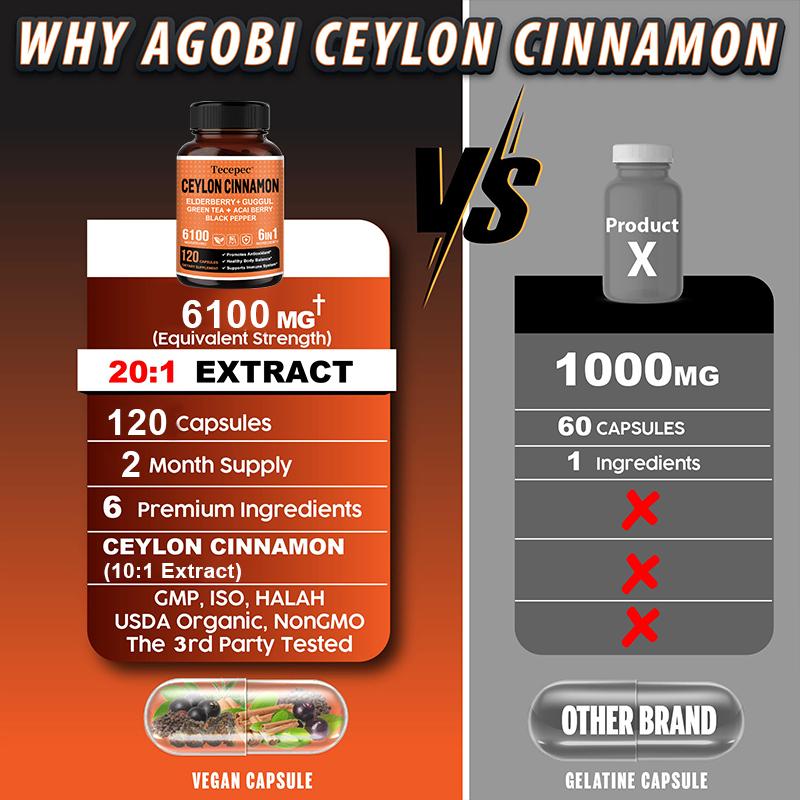 Ceylon Kaneel 3000 mg, Vlierbes 1000 mg, Guggul Hars 1000 mg, Acai Bes 500 mg, Groene Thee 120 capsules