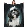 Realistic Shih Tzu Dog Flannel Blanket Snowy Background Puppy Lightweight Throw Blanket Warm Blanket for Indoor & Camping Use
