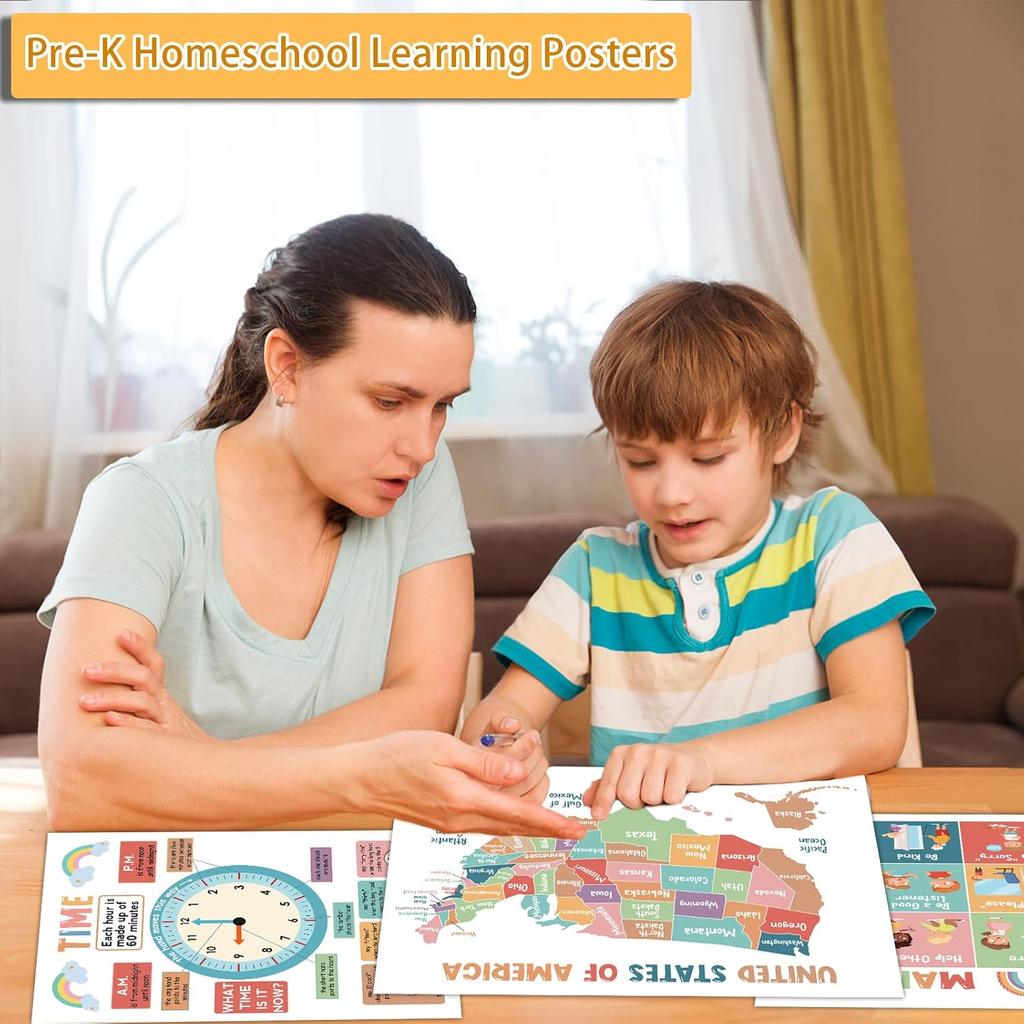 16Pcs Educational Posters for Toddlers 1-3, Learning Posters for Toddlers 1-3, ABC Poster for Kids Ages 3-5, Preschool Posters 1 2 3 Year Old,