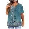 Women's Short Sleeve Shirt Button Plus Size T-Shirt Flower Printed Casual Tops