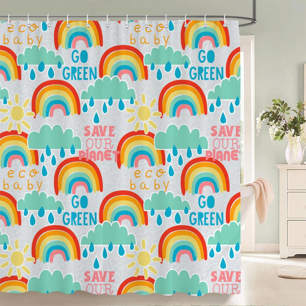 Cartoon Animal Alphabet Shower Curtain Kids ABC Educational Learning Tools Baby Girls Boys Colourful Bath Curtain Bathroom Decor