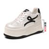 Thick-soled Women's Leather Cloth Splicing Red Strip Shoes, New Versatile Sports and Leisure White Shoes