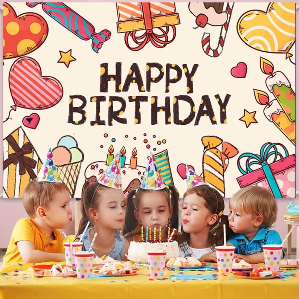 Cute Happy Birthday Photography Backdrop Celebrate Party Hanging Banner  Home Decor