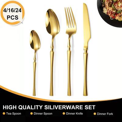 Ensemble de couverts en acier inoxydable 4/16/24 pièces, couteau à steak, fourchette et cuillère à dessert, adapté pour les banquets de restaurant