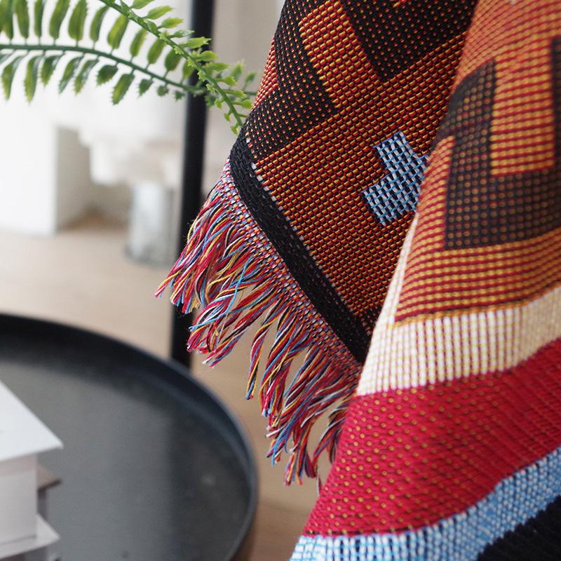 Kilim Sofa Throw, Geometric Line Blanket, Sofa Blanket, Multi-purpose, Bedroom