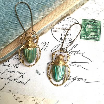 Orecchini Pendenti Unici con Insetti Ciondolo Animale Orecchini con Lunghi Ganci in Bronzo Orecchini Fatti a Mano per Donne alla Moda