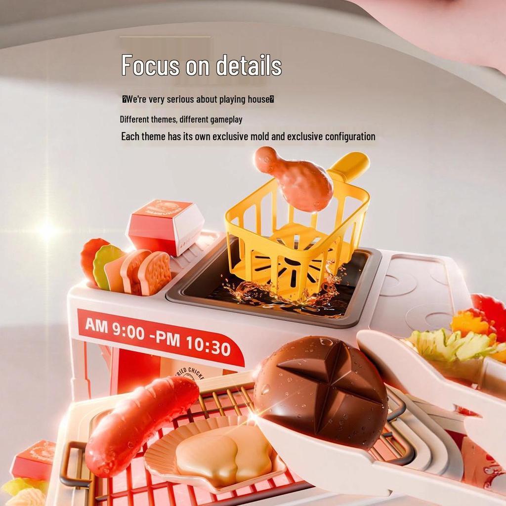 Kid's Interactive Mini Kitchen Set with Sound, Light, and Color-Changing BBQ and Seafood Grill Toys