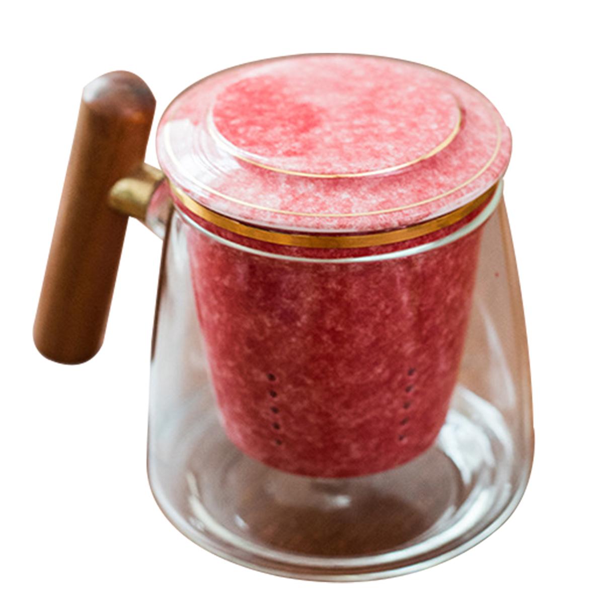 

1Set Wooden Handle Glass Tea Mug Safe Portable 400ml Retro Style Drinks Cup Anti-Slip Lid Glass Tea Cup Handheld Coffee Mug other червоний