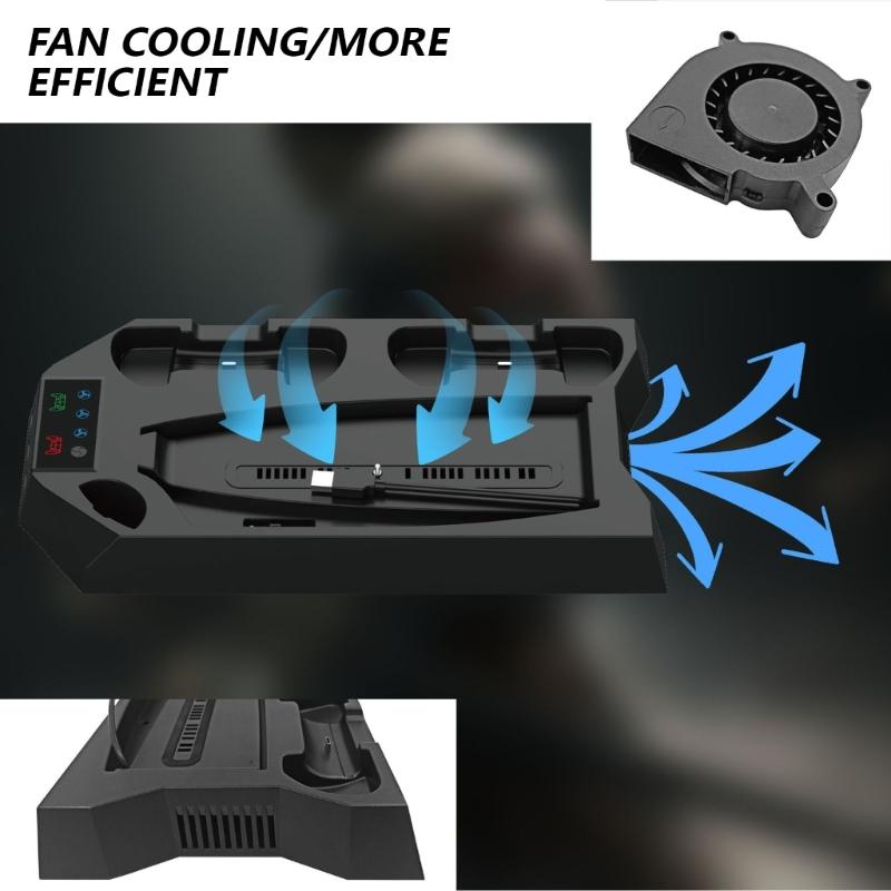 Multifunctional Consoles Cooling Stand with Integrated Two Controller Charging and Headsets Holder