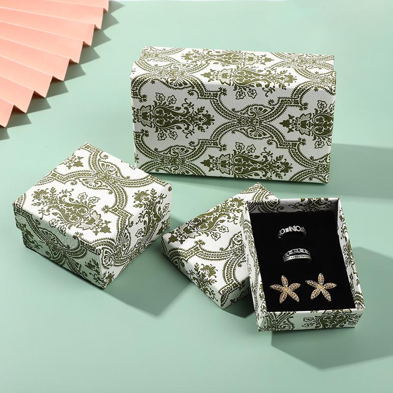 Vintage Green Jewelry Gift Box for Rings, Necklaces, Lipstick, Perfume & Watch with Classic Print
