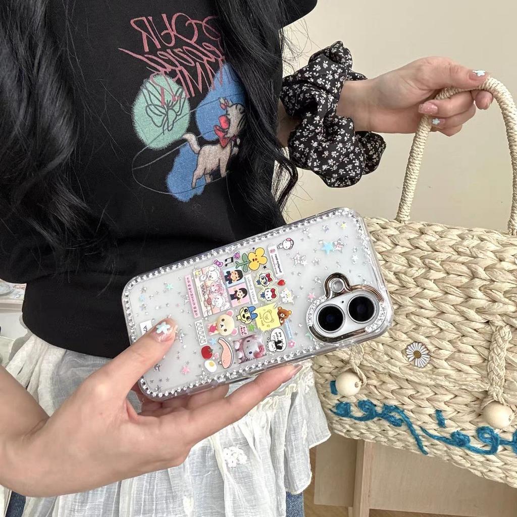 Cute cartoon collection ins suitable for Apple 17promax mobile phone iphone16Pro star diamond mobile phone case