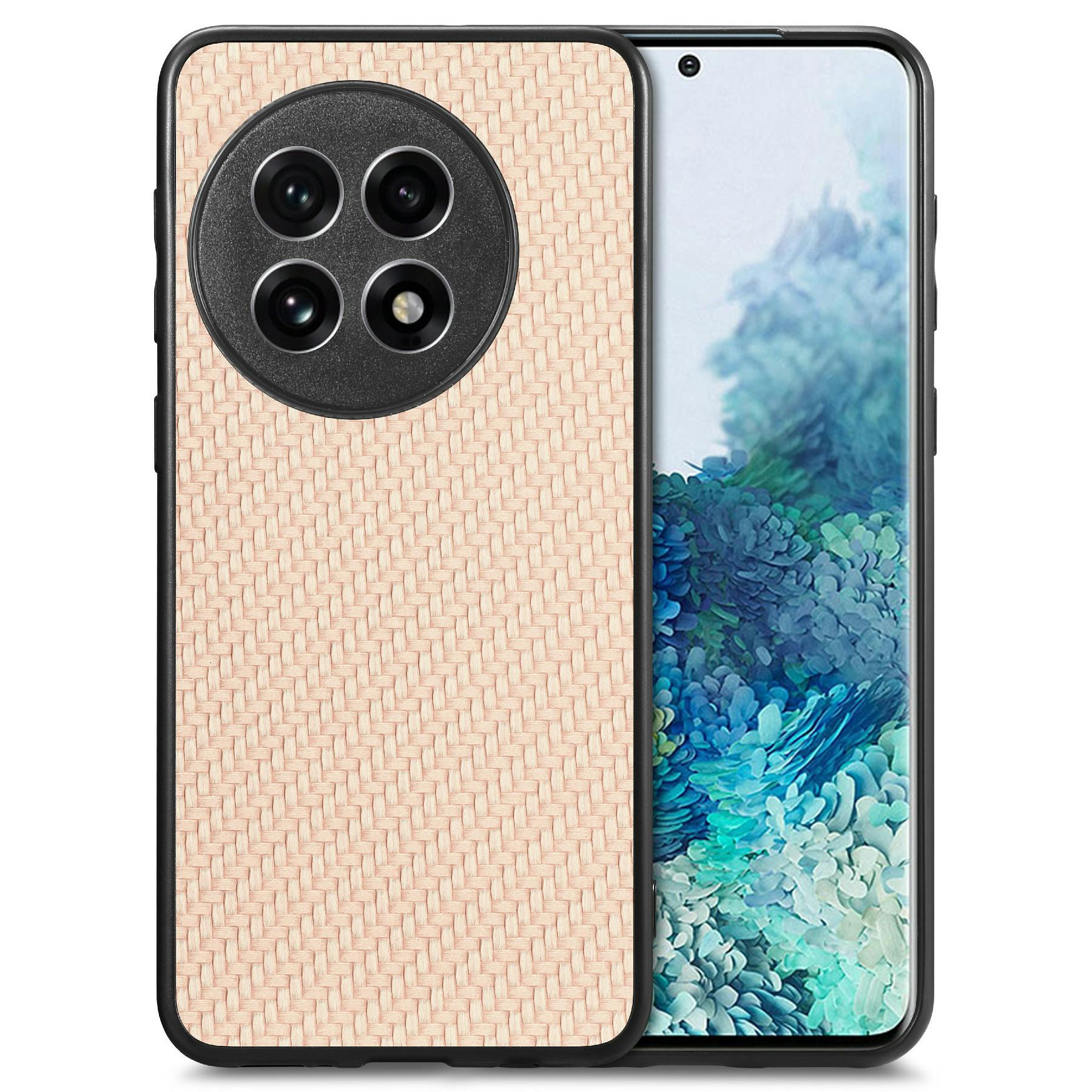 

For OnePlus Ace 5 5G/Ace 5 Pro 5G/13R 5G Case Carbon Fiber Texture PU Leather+PC+TPU Phone Cover Apricot