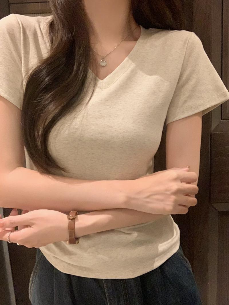 

Женская облегающая многослойная футболка из чистого хлопка с круглым вырезом и короткими рукавами S