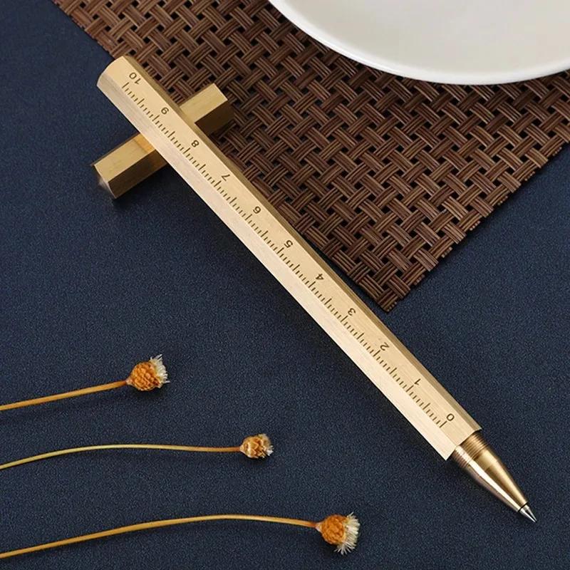 Hexagonal Brass Signature Pen Precious Bead Pen Six Edged Pure Copper Gold Vintage Metal Neutral Pen Business Gift Pen