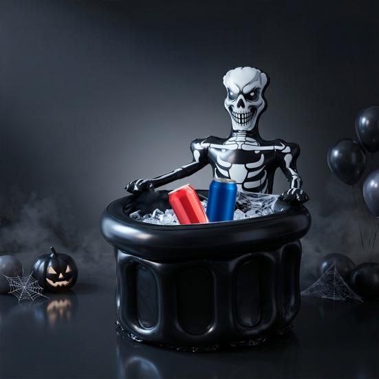 Inflatable Skull Ice Bucket Halloween Party Drink Tub Skeleton Beer Cooler For Decor