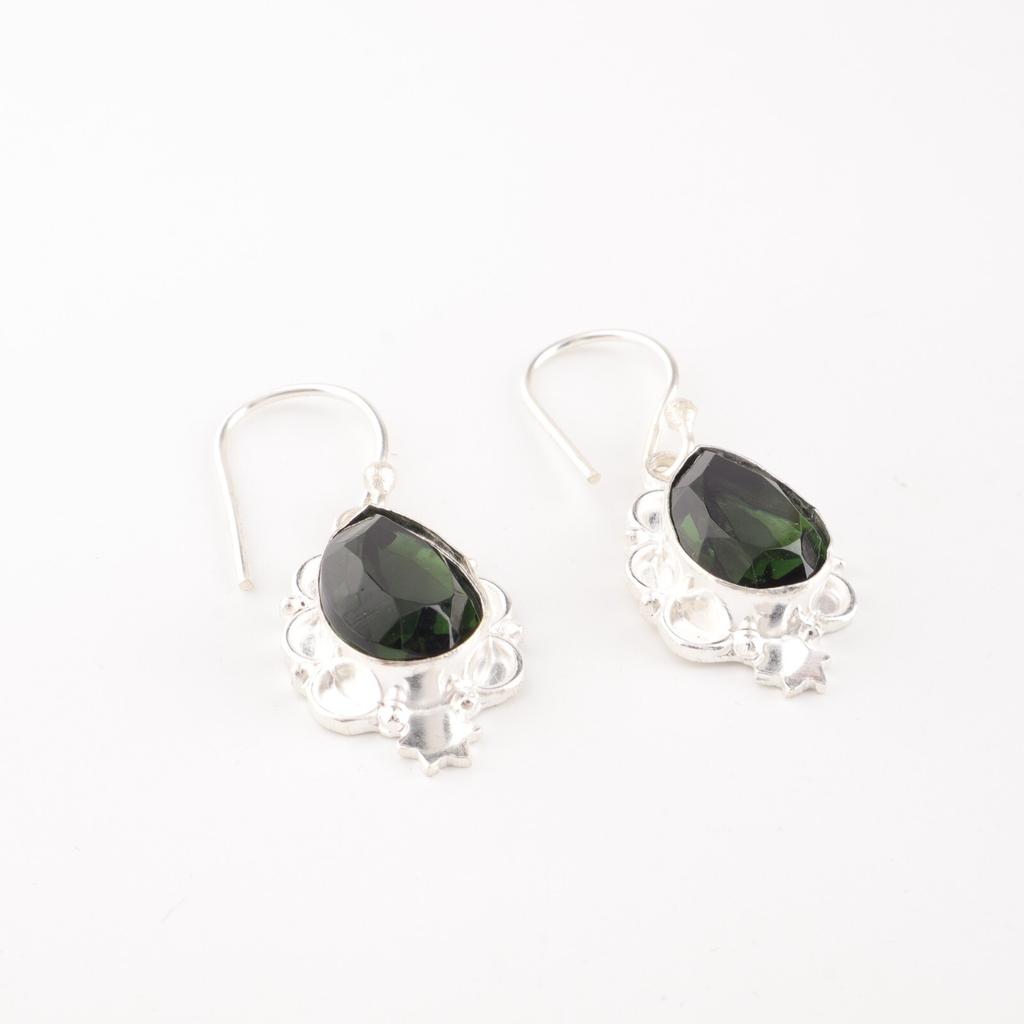 Green Tourmaline Gemstone Earrings 925 Sterling Silver Jewelry Partywear Earring EE-163-15