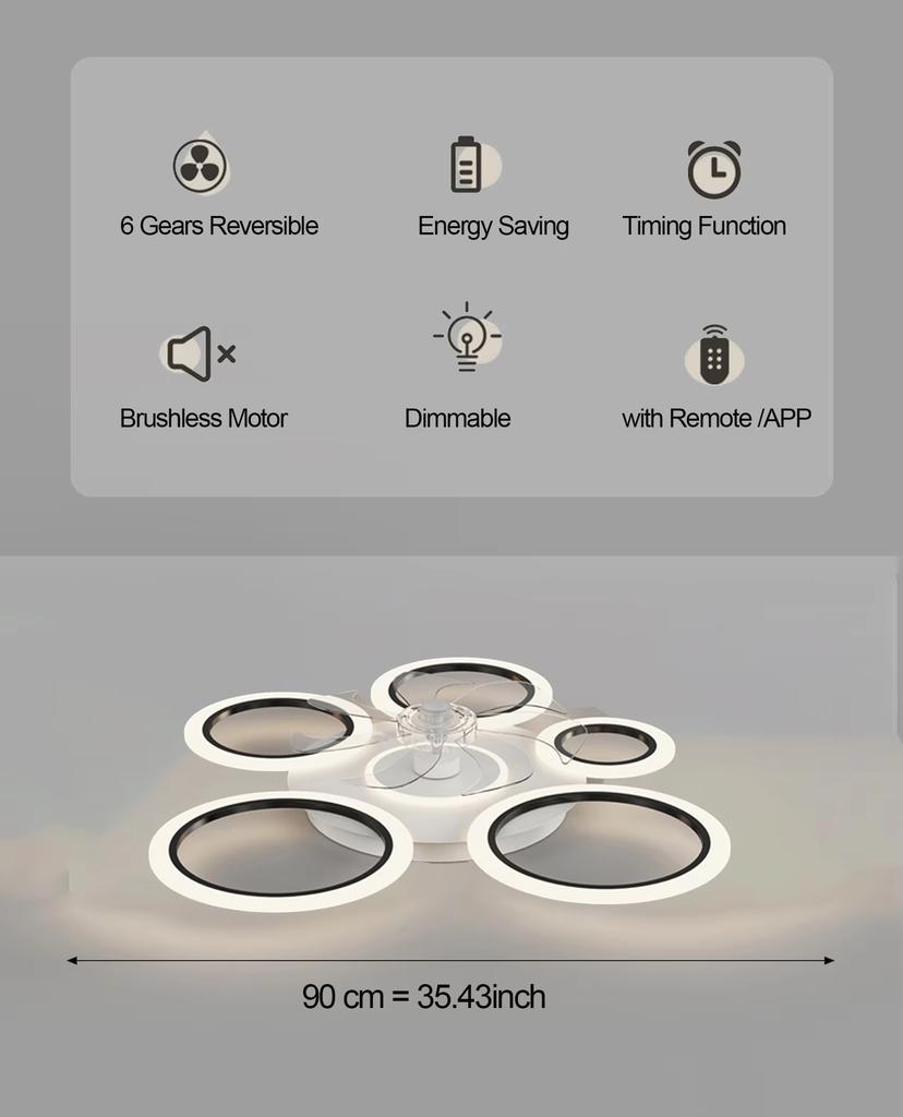 Led Low Noise Ceiling Fan Chandelier Living Dining Table Room Bedroom Kitchen Lights Black White Home Decoration Lamps Fixtures