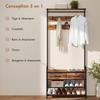 5-in-1 Coat Rack, Bench, Rail, 10 Removable Hooks, 2 Drawers, Shoe Shelf, 80x30x181.5cm Rustic Brown